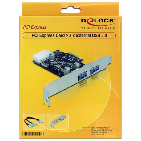 DeLock PCI Express card > 2x USB 3.0 - USB adapter - PCIe - USB 3.0 x 2 - 6
