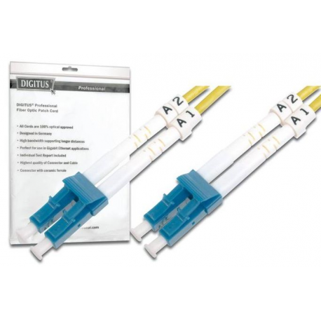 DIGITUS - Patch cable - LC single-mode (M) to LC single-mode (M) - 3 m - fibre optic - 9 / 125 micron - OS1 - booted, halogen-free - yellow - 1