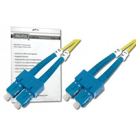 DIGITUS - Patch cable - SC single-mode (M) to SC single-mode (M) - 1 m - fibre optic - 9 / 125 micron - OS2 - booted, halogen-free - yellow - 1