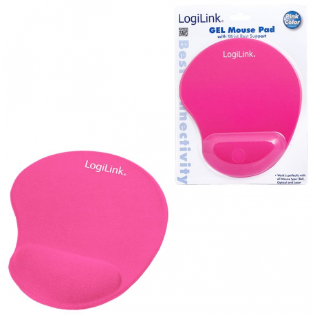 LogiLink GEL Mouse Pad with Wrist Rest Support - Mouse pad with wrist pillow - pink - 1