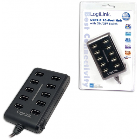 LogiLink USB 2.0 Hub 10-Port - Hub - 10 x USB 2.0 - desktop - 1
