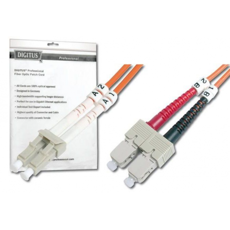 DIGITUS - Patch cable - LC multi-mode (M) to SC multi-mode (M) - 2 m - fibre optic - 50 / 125 micron - OM2 - halogen-free - orange - 1