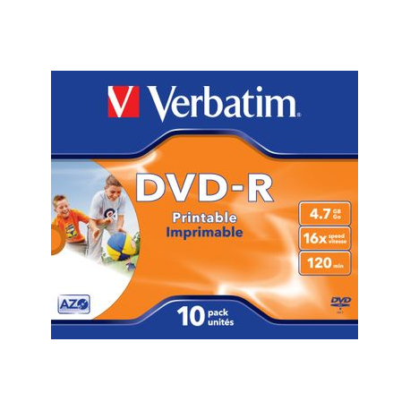 Verbatim - 10 x DVD-R - 4.7 GB 16x - wide photo printable surface - jewel case - 1