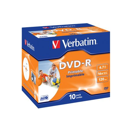 Verbatim - 10 x DVD-R - 4.7 GB 16x - wide photo printable surface - jewel case - 4