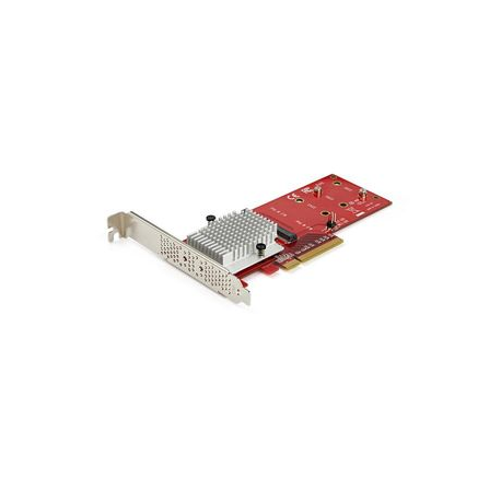 StarTech.com Dual M.2 PCIe SSD Adapter Card, x8  /  x16 Dual NVMe or AHCI M.2 SSD to PCI Express 3.0, M.2 NGFF PCIe (M-Key) Compatible, Vented, Supports 2242, 2260, 2280, JBOD, Mac & PC - Full / Low-Profile Brackets (PEX8M2E2) - Interface adapter - M.2 - Expansion Slot to M.2 - M.2 Card - low profile - PCIe 3.0 x8 - red - TAA Compliant - 0