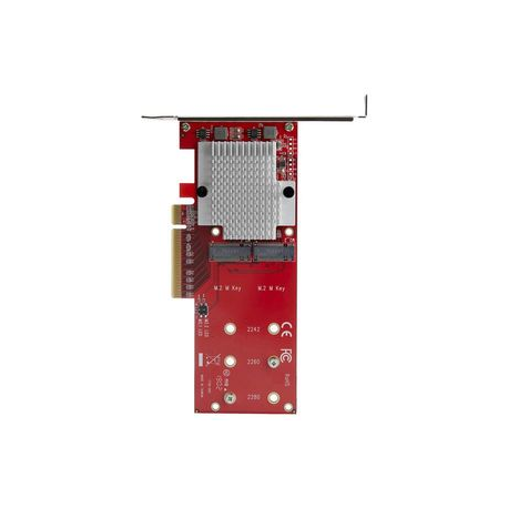 StarTech.com Dual M.2 PCIe SSD Adapter Card, x8  /  x16 Dual NVMe or AHCI M.2 SSD to PCI Express 3.0, M.2 NGFF PCIe (M-Key) Compatible, Vented, Supports 2242, 2260, 2280, JBOD, Mac & PC - Full / Low-Profile Brackets (PEX8M2E2) - Interface adapter - M.2 - Expansion Slot to M.2 - M.2 Card - low profile - PCIe 3.0 x8 - red - TAA Compliant - 4
