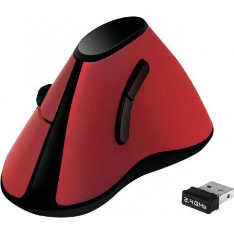 LogiLink Ergonomic Vertical - Vertical mouse - ergonomic - optical - 5 buttons - wireless - 2.4 GHz - USB wireless receiver - red - 5