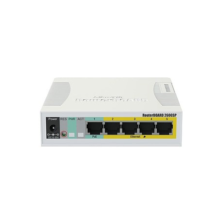 MikroTik RouterBOARD RB260GSP - Switch - Managed - 1 x 10 / 100 / 1000 (PoE) + 4 x 10 / 100 / 1000 (PoE Passthrough) + 1 x SFP - desktop - PoE - 6