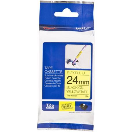 Brother TZe-FX651 - Black on yellow - Roll (2.4 cm x 8 m) 1 cassette(s) flexible tape - for Brother PT-D600; P-Touch PT-3600, D600, D800, E550, P750, P900, P950; P-Touch EDGE PT-P750 - 1