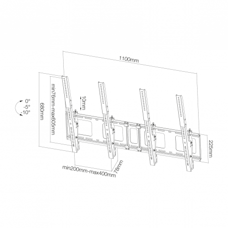 Neomounts by Newstar NS-WMB200P - Bracket - for 2 LCD displays - black - screen size: 40"-52" - wall-mountable - 5