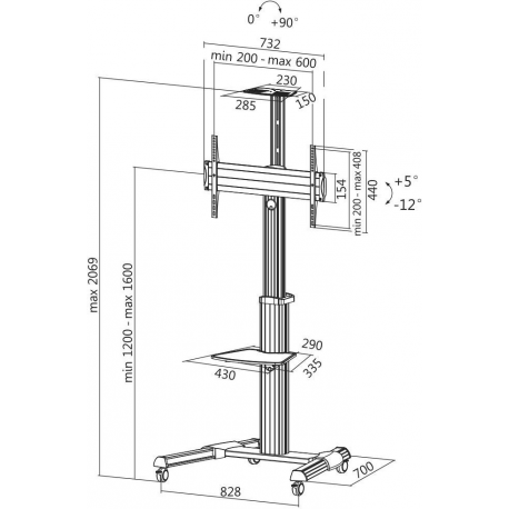 LogiLink - Cart - for TV / DVD / camera - solid cold pressed steel - screen size: 37"-70" - 1