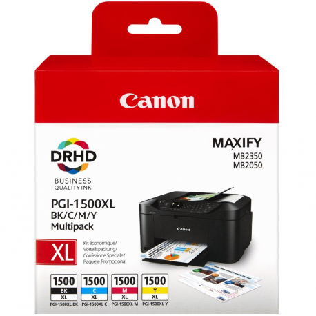 Canon PGI-1500XL C / M / Y / BK Multipack - High Yield - black, yellow, cyan, magenta - original - ink tank - for MAXIFY MB2050, MB2150, MB2155, MB2350, MB2750, MB2755 - 1
