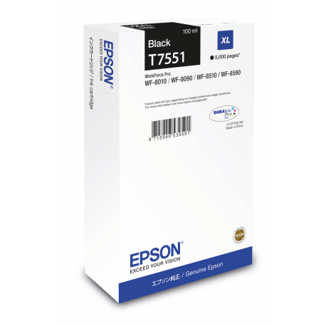 Epson T7551 - 100 ml - XL size - black - original - ink cartridge - for WorkForce Pro WF-8010, WF-8090, WF-8090 D3TWC, WF-8510, WF-8590, WF-8590 D3TWFC - 1