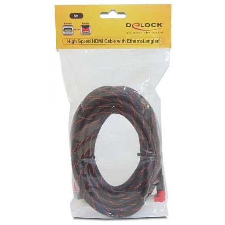 Delock High Speed HDMI with Ethernet - HDMI cable with Ethernet - HDMI male to HDMI male - 5 m - angled connector - 1