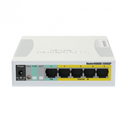 MikroTik RouterBOARD RB260GSP - Switch - Managed - 5 x 10/100/1000 (4 PoE) + 1 x SFP - desktop - PoE - 6