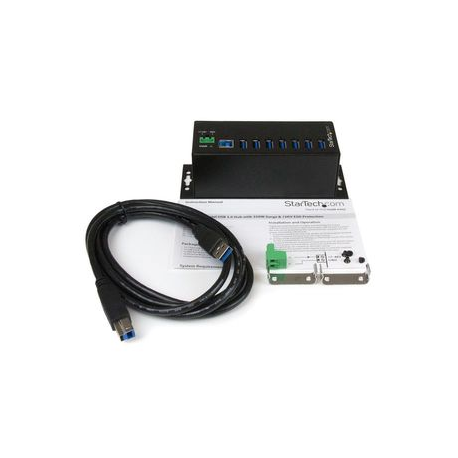 StarTech.com 7 Port USB Hub with Power Adapter, Surge Protection, Metal Industrial USB 3.0 Data Transfer Hub, Din Rail, Wall or Desk Mountable, High Speed USB 3.1/USB 3.2 Gen 1 5Gbps Hub - Windows/macOS/Linux (HB30A7AME) - Hub - 7 x USB 3.2 Gen 1 - DIN rail mountable, wall-mountable - TAA Compliant - for P/N: ITB20D3250 - 3