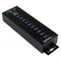 StarTech.com 10 Port USB Hub with Power Adapter, Surge Protection, Metal Industrial USB 3.0 Data Transfer Hub, Din Rail, Wall or Desk Mountable, High Speed USB 3.1/ USB 3.2 Gen 1 5Gbps Hub - Windows/macOS/Linux (HB30A10AME) - Hub - 10 x USB 3.2 Gen 1 - DIN rail mountable, wall-mountable - TAA Compliant - for P/N: ITB20D3250