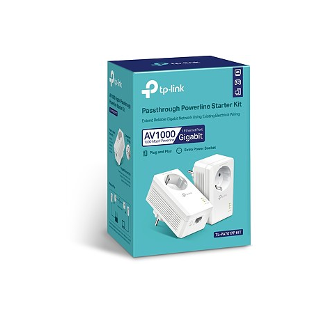 TP-Link AV1000 - Gigabit Passthrough Powerline Starter Kit - bridge - GigE, HomePlug AV (HPAV), HomePlug AV (HPAV) 2.0, IEEE 1901 - wall-pluggable (pack of 2) - 0