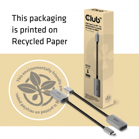 Club 3D CAC-1567 - DisplayPort adapter - USB-C (M) to DisplayPort (F) - DisplayPort 1.4 - 22 cm - active, 8K support - 6