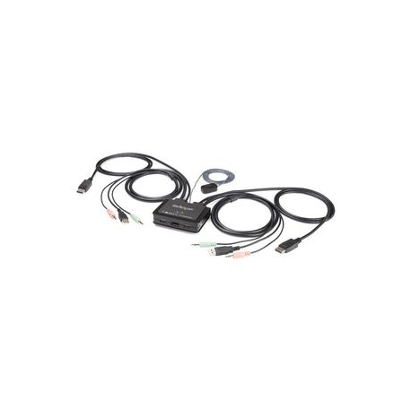 StarTech.com 2 Port DisplayPort KVM Switch, 4K 60Hz, Compact Dual Port UHD DP 1.2 USB Desktop KVM Switch w / Integrated 4ft Cables & Audio, Bus Powered & Remote Switching, MacBook ThinkPad - 4K KVM Switch w / Audio (SV211DPUA4K) - KVM / audio switch - 2 x KVM / audio - desktop - 0