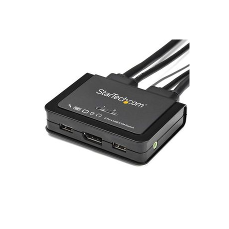 StarTech.com 2 Port DisplayPort KVM Switch, 4K 60Hz, Compact Dual Port UHD DP 1.2 USB Desktop KVM Switch w / Integrated 4ft Cables & Audio, Bus Powered & Remote Switching, MacBook ThinkPad - 4K KVM Switch w / Audio (SV211DPUA4K) - KVM / audio switch - 2 x KVM / audio - desktop - 1