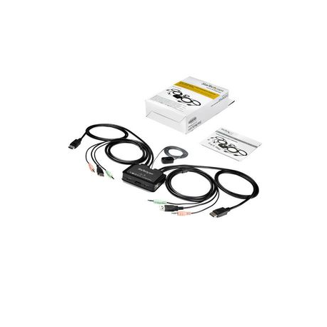 StarTech.com 2 Port DisplayPort KVM Switch, 4K 60Hz, Compact Dual Port UHD DP 1.2 USB Desktop KVM Switch w / Integrated 4ft Cables & Audio, Bus Powered & Remote Switching, MacBook ThinkPad - 4K KVM Switch w / Audio (SV211DPUA4K) - KVM / audio switch - 2 x KVM / audio - desktop - 5