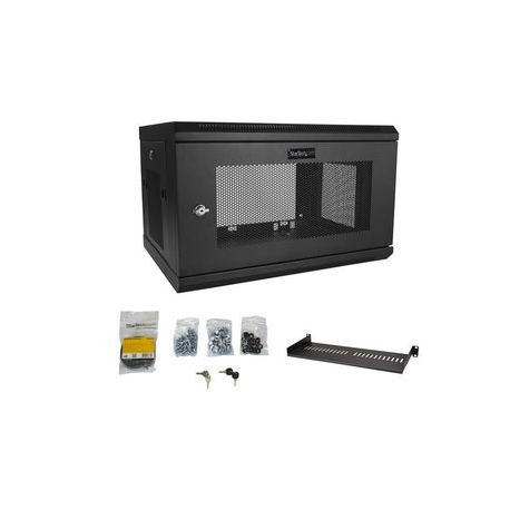 StarTech.com 2 Post 6U 19" Wall Mount Network Cabinet, 15" Deep Locking IT Switch Depth Enclosure, Vented Computer / Electronics Equipment Data Rack with Shelf & Hook & Loop Tape / Assembled - 19 Inch Wall Cabinet (RK616WALM) - Rack enclosure cabinet - wall mountable - black - 6U - 6