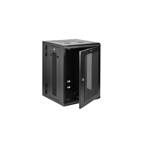 StarTech.com 15U 19" Wall Mount Network Cabinet, 16" Deep Hinged Locking IT Network Switch Depth Enclosure, Assembled Vented Computer Equipment Data Rack with Shelf & Flexible Side Panels - 15U Vented Cabinet (RK1520WALHM) - Rack cabinet - 4-post - wall mountable - black - 15U - 16" - 2