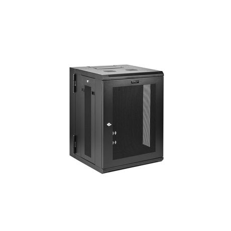 StarTech.com 15U 19" Wall Mount Network Cabinet, 16" Deep Hinged Locking IT Network Switch Depth Enclosure, Assembled Vented Computer Equipment Data Rack with Shelf & Flexible Side Panels - 15U Vented Cabinet (RK1520WALHM) - Rack cabinet - 4-post - wall mountable - black - 15U - 16" - 5