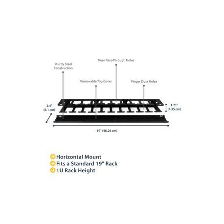 StarTech.com 1U Horizontal Finger Duct Rack Cable Management Panel with Cover - Server Rack Cable Duct - Rack Cable Organizer  /  Manager (CMDUCT1UX) - Rack cable management panel - 1U - 19" - for P / N: RACK-18U-20-WALL-OA, RACK-21U-20-WALL-OA, RACK-24U-20-WALL-OA, RK1836BKF, RK3236BKF - 6