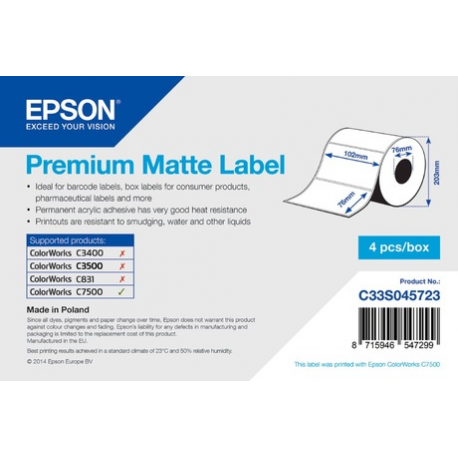 Epson PE - Synthetic - matte - permanent acrylic adhesive - white - Roll (20.3 cm x 55 m) 4 roll(s) continuous labels - for ColorWorks CW-C6500Ae, CW-C6500Pe - 0