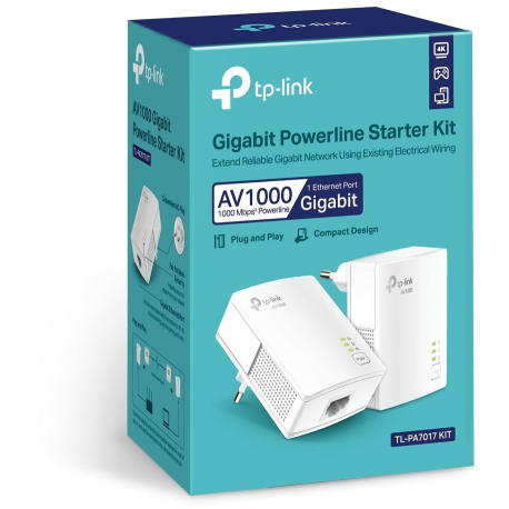TP-Link TL-PA7017 KIT - V4 - Starter Kit - powerline adapter kit - GigE, HomePlug AV (HPAV), HomePlug AV (HPAV) 2.0, IEEE 1901 - wall-pluggable (pack of 2) - 3