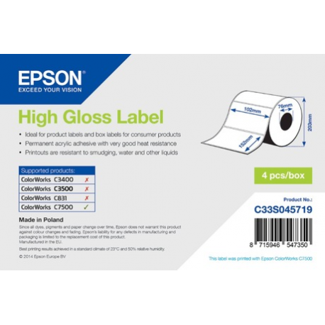 Epson Premium - Smooth matte - permanent acrylic adhesive - bright white - Roll (20.3 cm x 60 m) 4 roll(s) continuous labels - for ColorWorks CW-C6500Ae, CW-C6500Pe - 0