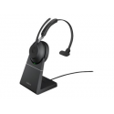 Jabra Evolve2 65 UC Mono - Headset - on-ear - convertible - Bluetooth - wireless - USB-A - noise isolating - black - with charging stand