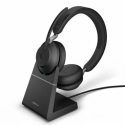 Jabra Evolve2 65 UC Stereo - Headset - on-ear - Bluetooth - wireless - USB-A - noise isolating - black - with charging stand