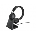 Jabra Evolve2 65 MS Stereo - Headset - on-ear - Bluetooth - wireless - USB-C - noise isolating - black - with charging stand - Certified for Microsoft Teams