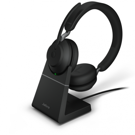 Jabra Evolve2 65 MS Stereo - Headset - on-ear - Bluetooth - wireless - USB-C - noise isolating - black - with charging stand - Certified for Microsoft Teams - 6