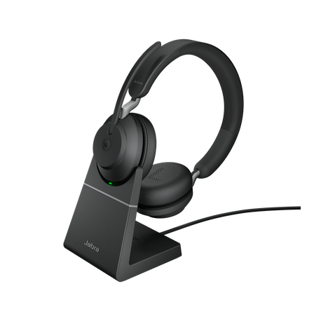 Jabra Evolve2 65 MS Stereo - Headset - on-ear - Bluetooth - wireless - USB-C - noise isolating - black - with charging stand - Certified for Microsoft Teams - 15