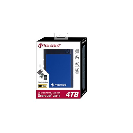 Transcend StoreJet 25H3 - Hard drive - 4 TB - external (portable) - 2.5" - USB 3.1 Gen 1 - 256-bit AES - navy blue - 3