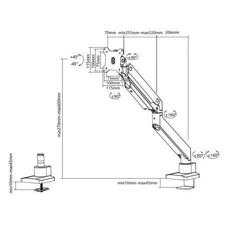 Neomounts by Newstar Select NM-D775PLUS - Mounting kit - for LCD display (full-motion) - white - screen size: 10"-49" - clamp mountable, grommet, desk-mountable - 5