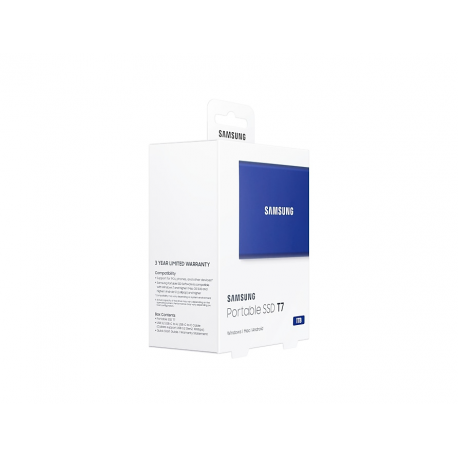 Samsung T7 MU-PC1T0H - SSD - encrypted - 1 TB - external (portable) - USB 3.2 Gen 2 (USB-C connector) - 256-bit AES - indigo blue - 12