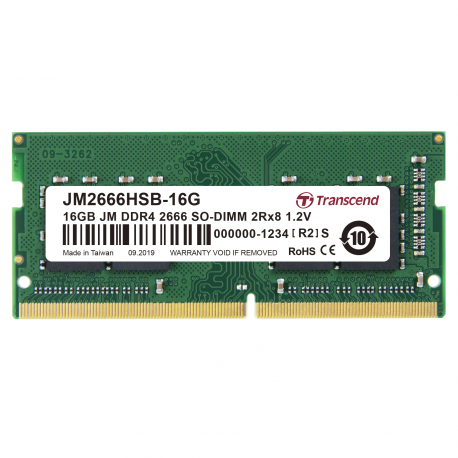 Transcend JetRAM - DDR4 - module - 16 GB - SO-DIMM 260-pin - 2666 MHz / PC4-21300 - CL19 - 1.2 V - unbuffered - non-ECC - 1