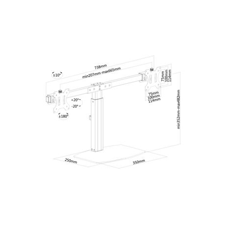 Neomounts by Newstar FPMA-D865D - Stand - for 2 LCD displays (full-motion) - black - screen size: 10"-27" - desktop stand, desk-mountable - 2