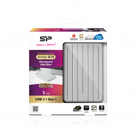 SILICON POWER Armor A75 - Hard drive - 1 TB - external (portable) - USB 3.1 Gen 1 - silver - 4