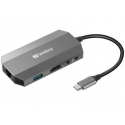 Sandberg USB-C 6-in1 Travel Dock - Docking station - USB-C - HDMI - GigE