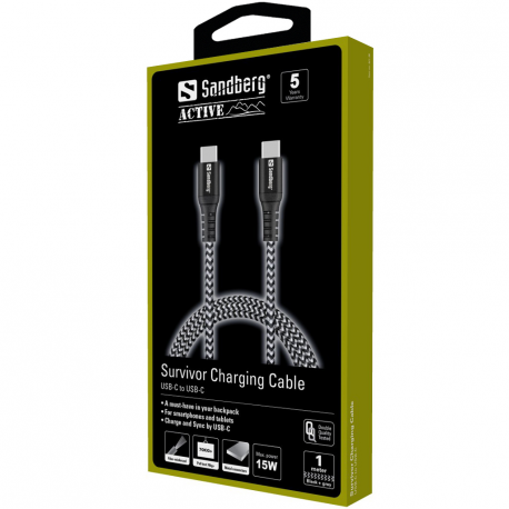 Sandberg Survivor - USB cable - USB-C (M) to USB-C (M) - 1 m - 5
