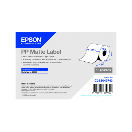 Epson - Matte - Roll (7.6 cm x 29 m) 24 roll(s) label paper - for ColorWorks CW-C4000E (BK), CW-C4000E (MK) - 2