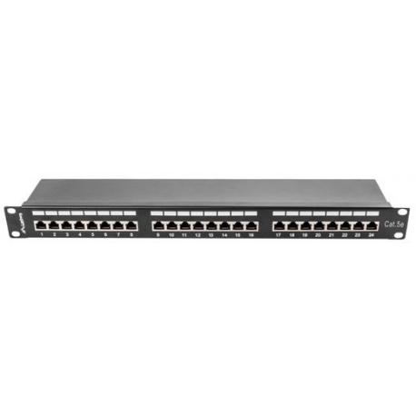 Lanberg PPS5-1024-B - Patch panel - CAT 5e - STP - RJ-45 X 24 - black, RAL 9004 - 1U - 19" - 0