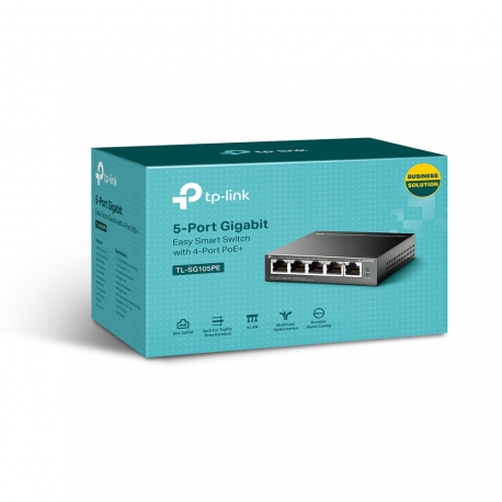 TP-Link Easy Smart TL-SG105PE - Switch - Managed - 5 x 10/100/1000 (4 PoE+) - desktop - PoE+ (65 W) - 1