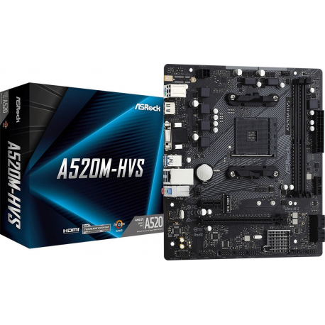 ASRock A520M-HVS - Motherboard - micro ATX - Socket AM4 - AMD A520 Chipset - USB 3.2 Gen 1 - Gigabit LAN - onboard graphics (CPU required) - HD Audio (8-channel) - 4